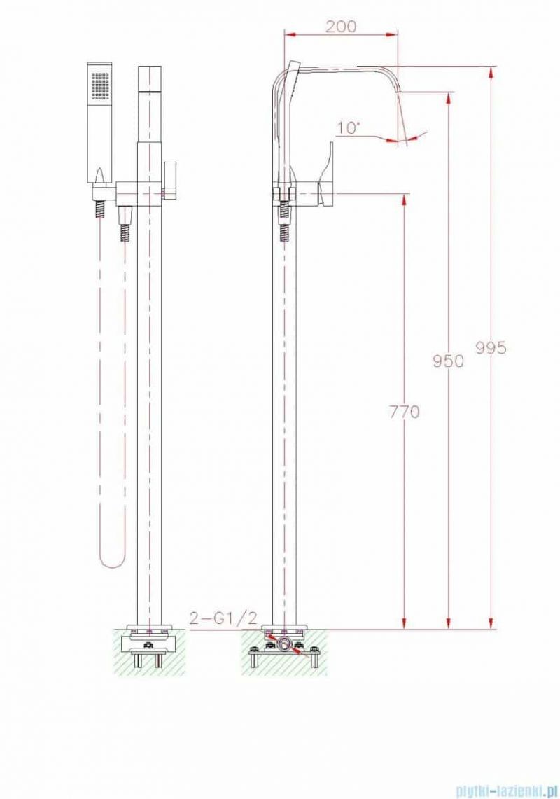 BATERIE CADA FREESTANDING MODERN I CROM, SET INSTALARE IN PARDOSEALA INCLUS